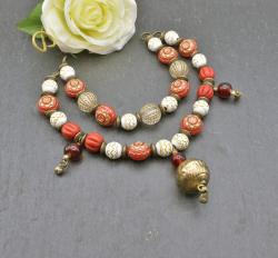 Fibelkette im Wikinger-Stil mit Acryl Perlen in rot und weiß